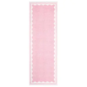 【Christmas Gift】2 x 6 ft Polyester Pink Rectangular Indoor Laundry Bathroom Kitchen Scalloped Modern Machine Washable Runner Rug