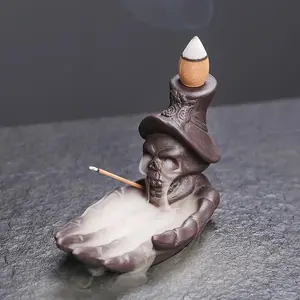 Creative Skull Design Incense Burner, Backflow Incense Holder, Home Decoration & Handicraft, Halloween Ornament, without Incense, Scented