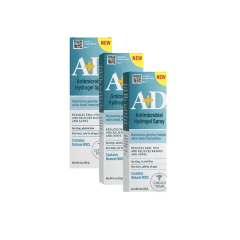 A+D Hydrogel Spray 4oz 3 Pack – With Hypochlorous Acid, Helps Heal Rashes & Irritations, Reduces itch & pain, Alcohol-Free, Non-Sting Formula, Safe for All Ages