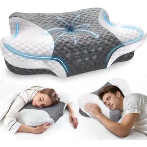 Contour Memory Foam Cervical Neck Pillow - Ergonomic Adjustable Orthopedic Neck Support Pillow for Pain Relief Sleeping with Breathable Pillowcase