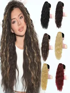 KAIRIYA 30 Inch Wavy Curly Ponytail Extension - Thick Fluffy Synthetic Hairpiece with Drawstring & Comb for Parties & Holidays
