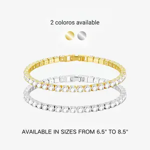Gold Plated Round Tennis Bracelet for Women – Elegant 4mm Cubic Zirconia Tennis Bracelet – Great Gift for Mom, Wife & Loved Ones Size 6.5-8.5 inches,Mother's Day Gift