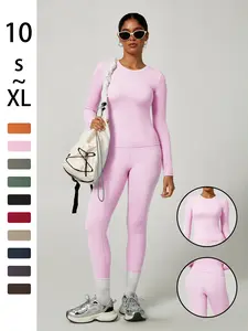 Women's Simple Solid Color Sportswear Set, Tracksuit Set, Suitable for Autumn Winter Yoga & Daily Wear, Above the Ankle Pants, Plain Style, Workout Running Outfits, Sweatsuit Set Outfit