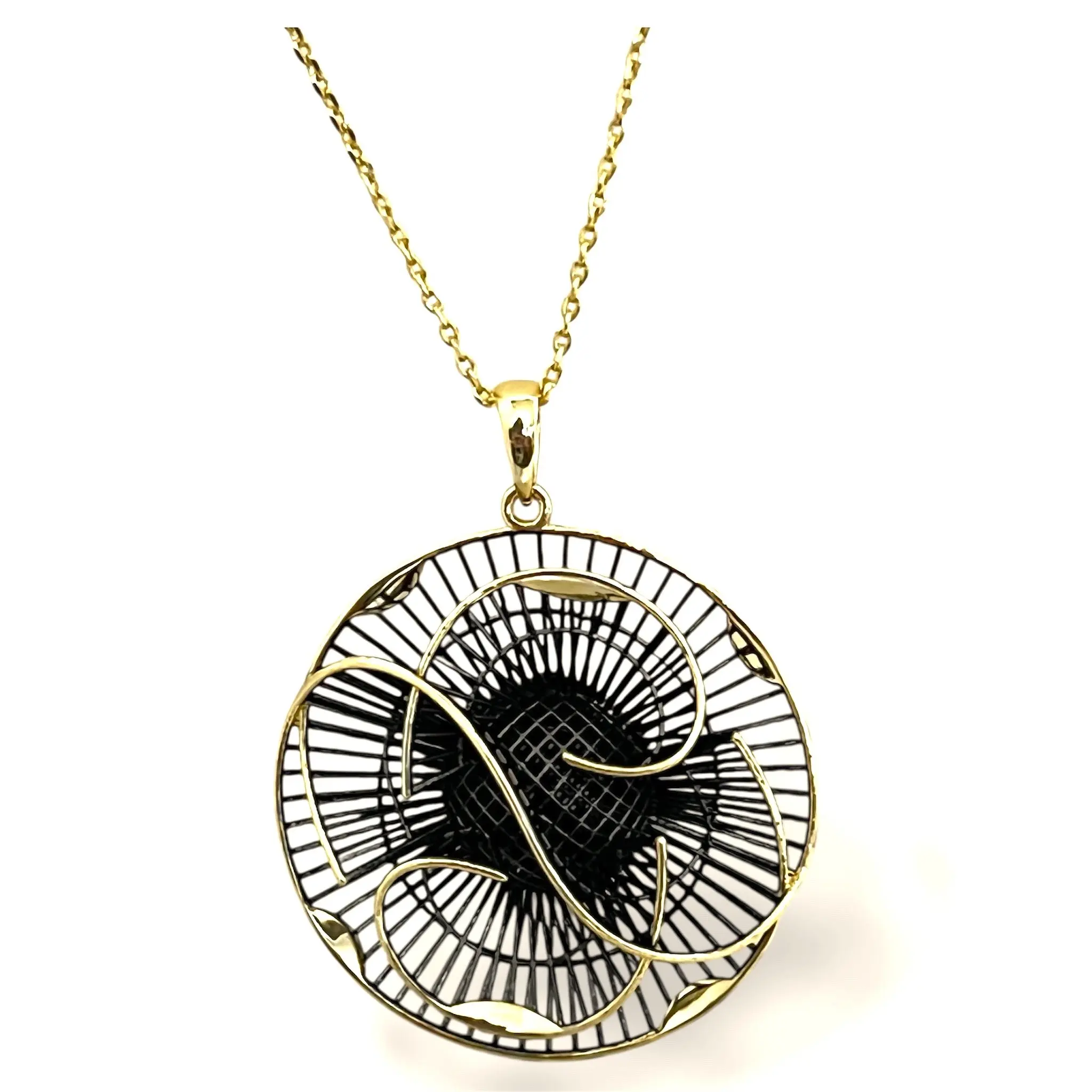2-Tone Style Abstract Orbit Filigree Statement Necklace - Matching Rings, Geometric Mesh Chain Jewelry Necklaces, Hypoallergenic, Skin-Gentle, Tarnish-Free, Adds Artistic Twist to Any Outfit