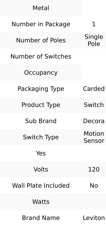 Leviton Decora 2.5 amps Single Pole Motion Sensor Switch White 1 pk