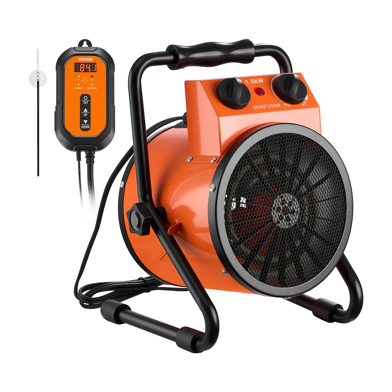 【summerfinds】VEVOR 1500W Electric Greenhouse Heater with Thermostat, Fast Heating Warmer, Heating Tube Element, 25° Adjustable Angle, IPX4 Protection, Overheat & Fire Resistance, Grip Handle, Dual Modes, Ideal for Grow Tent, Home Office, Sunrooms, Fire Re