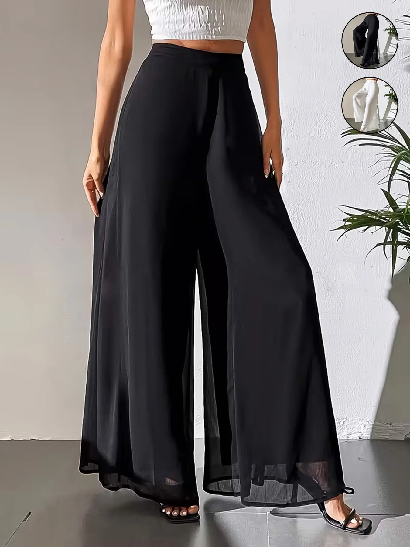 Women's Flowy Loose Wide Leg Pants with Elastic Waist, Breathable and Draping Fabric, Loose-Fit Trousers, Casual Fashion Trousers, Casual Comfy Trousers, Suitable for All Seasons, Comfortable and Stylish