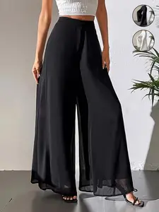 Women's Elegant Flowy Loose Wide Leg Pants with Elastic Waist,, Breathable and Draping Fabric, Loose-Fit Trousers, Suitable for All Seasons,Comfortable and Stylish, Perfect for Casual Wear, Trendy and Versatile, Bottoms