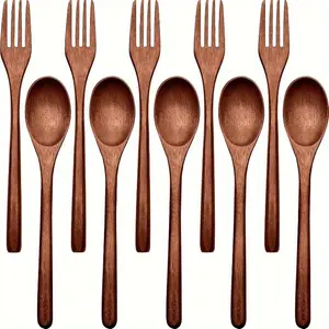 Natural Wood Spoons Forks Knive Set, Wood Dinner Utensil Set Reusable Wooden Cutlery Set Comfortable To Suitable for Dining Utensils Kitchen Utensils Easy To Carry Office Stationery & Supplies Portable Tableware Dinnerware
