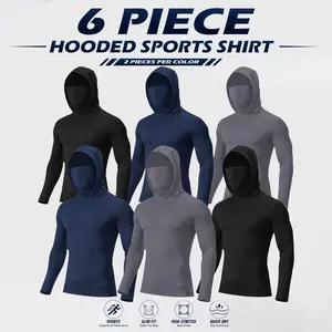6-piece set men's outdoor work sun protection clothing with sun-blocking hoodie, featuring built-in face mask and neck guard, breathable long-sleeve hoodie Activewear Menswear Compression Fabric Jackets Lawn Layer Menswear
