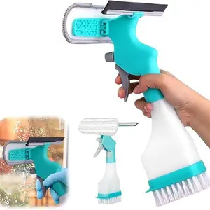 Four-in-one Scraper Brush Sprayer and Brush Multi-Functional Window Cleaning Tool and Plush Glass Brush
