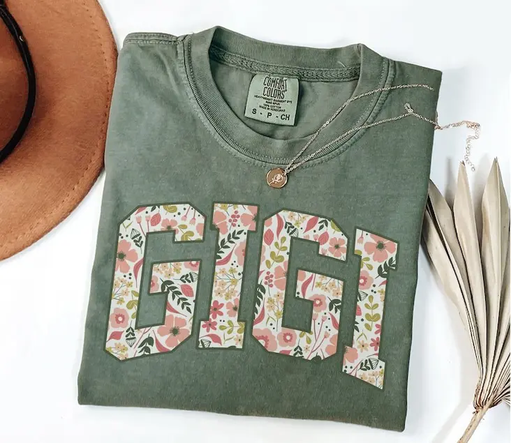 Gigi T-shirt, Floral Gigi Shirt, Gigi Gifts, Comfort Colors Gigi Shirt, Gigi Birthday Gift For Grandma, Best Gigi Ever, Mother's Day Gift, Military Green Tops Tee For Gigi Grandma