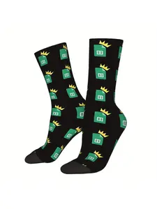 BIIHUDU Men's Spreadsheet Ninja Socks - Full-Body Print Excel Spreadsheet Design with Crowns, Black Polyester Novelty Socks f
