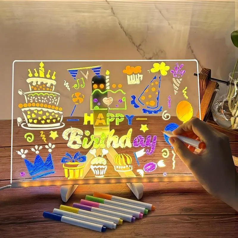 Rewritable Acrylic Message Board, 1 Set USB Powered Illuminated Dry Erase Board with Stand & Markers & Rags, LED Display Board, Room Decor, School Supplies, Back To School Essentials 01