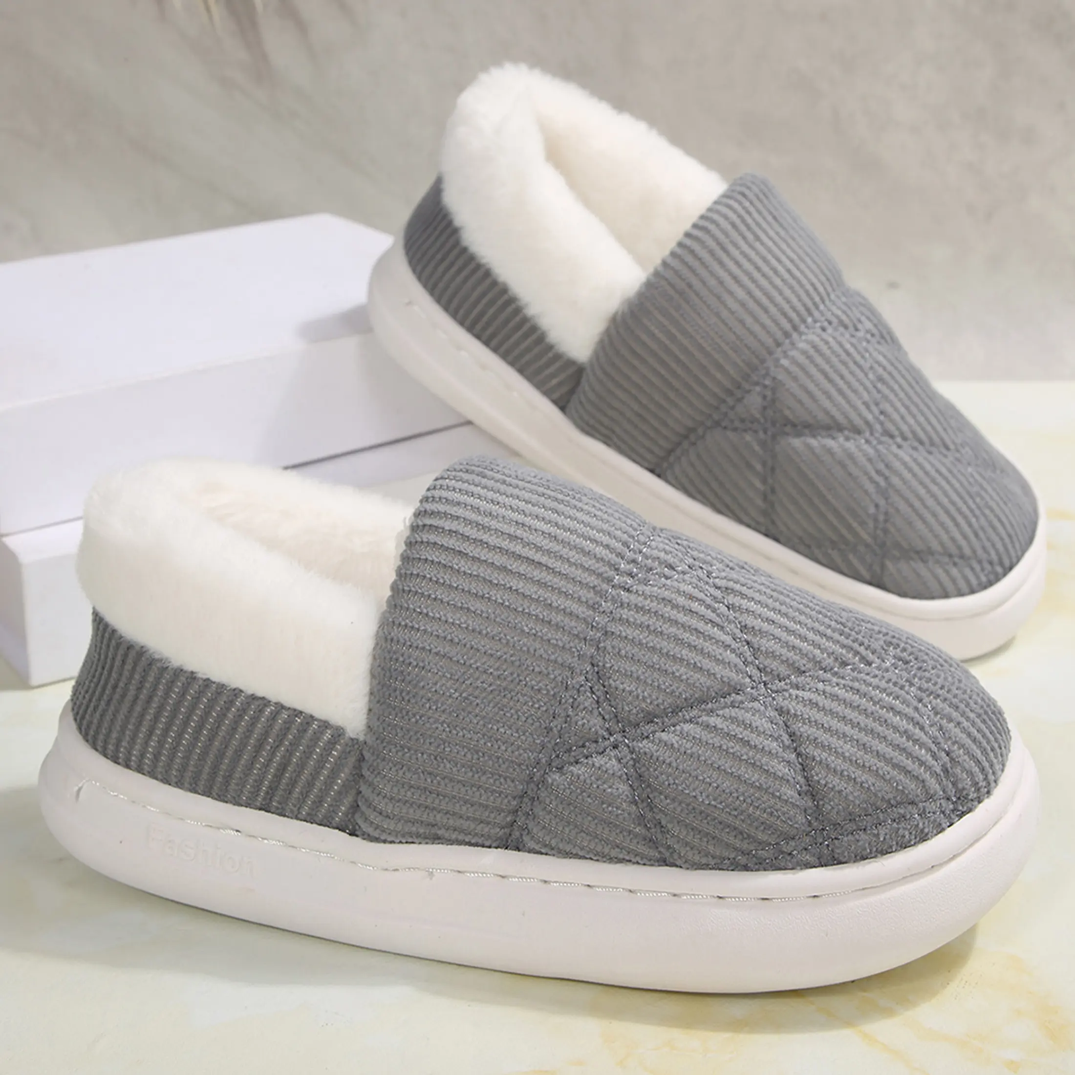 Women's Warm Slip-On Loafers Fuzzy Lined Corduroy Comfort Indoor Outdoor Shoes Winter Daily Wear