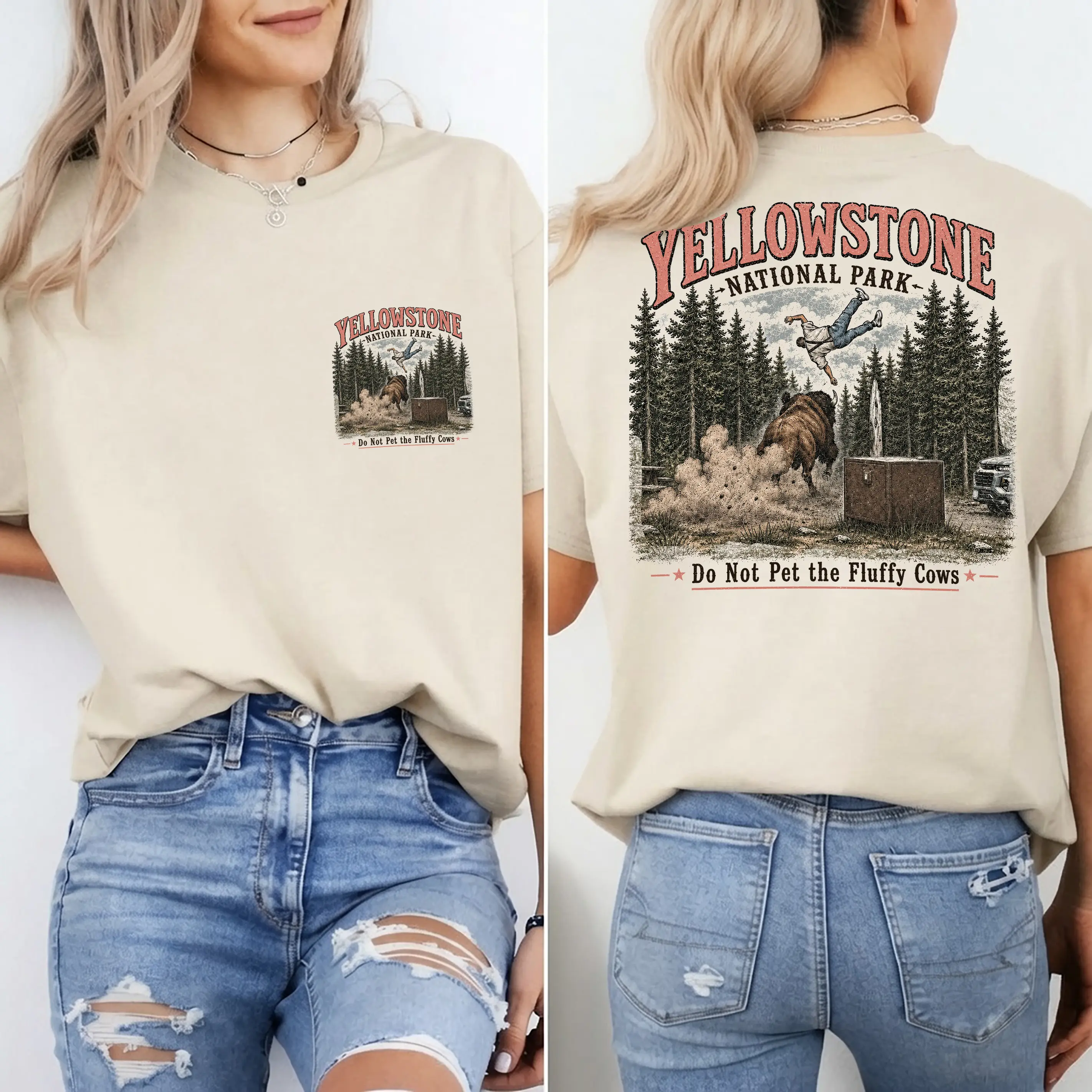 Do Not Pet The Fluffy Cows 2 sides Shirt, Double Sided Yellowstone National Park T-shirt, Family Trip Tee, Unisex Clothing