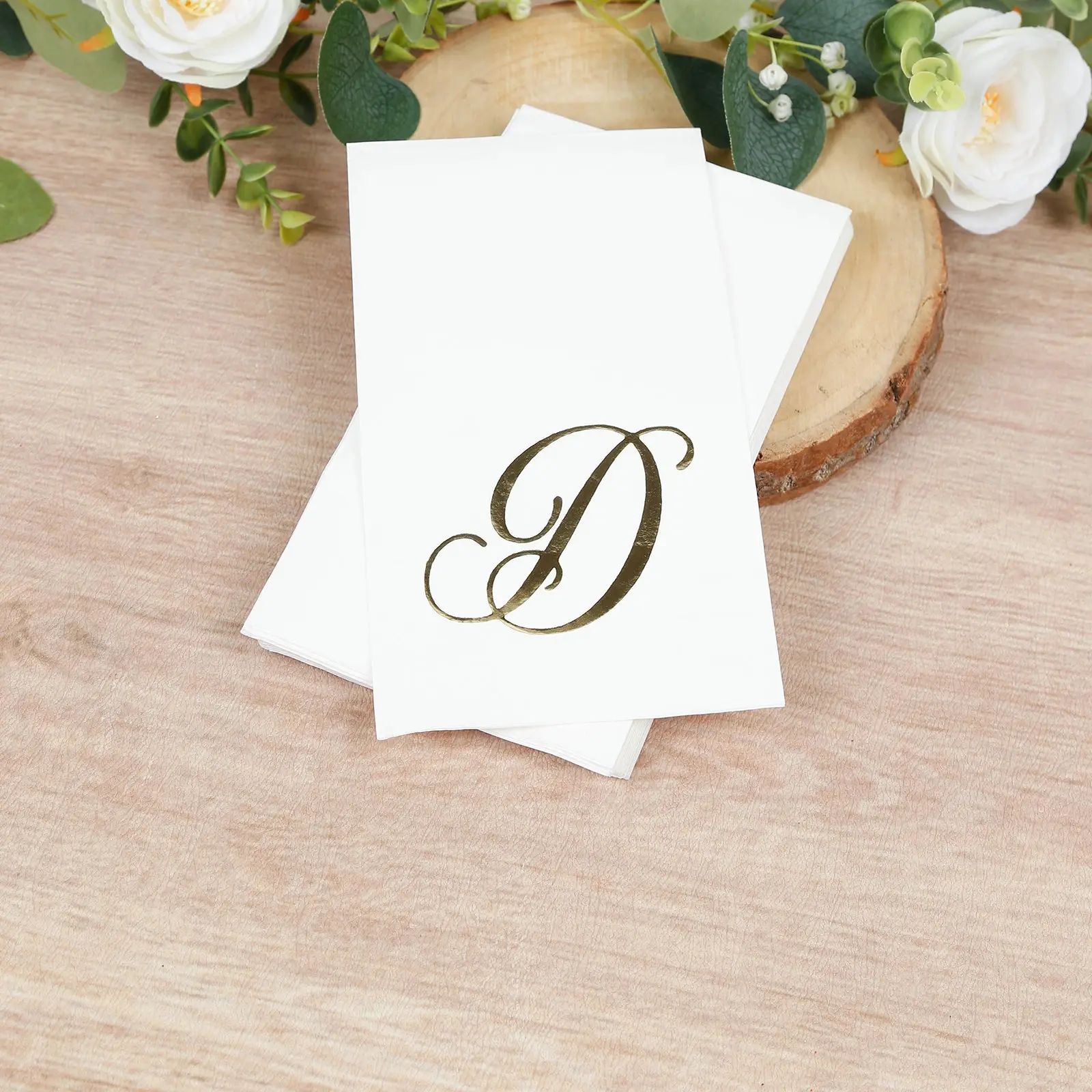 Disposable White Paper Napkins with Gold Foil Monogram Letter "D" - 100 Pack, 8in x 4.25in Folded, Absorbent Disposable Tableware for Party, Wedding, Home Supplies, Disposable Napkins