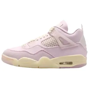 Nike Air Jordan 4 Retro 'Iced Carmine' Women's Round Toe Laces All Seasons Soft Pink Denim-Style Upper Comfortable Streetwear