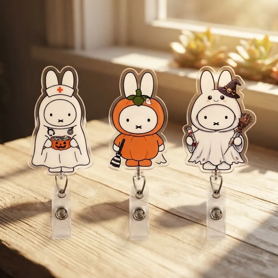 Miffy Halloween Nurse Badge Reel, Cute Bunny Cosplay Retractable ID Holder, Spooky Medical Accessory, Perfect Gift For Nurses And Halloween Fans