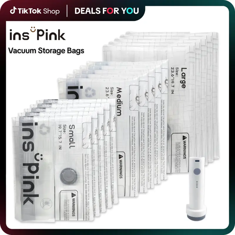 [Space Saver] Inspink Reusable Compression Storage Bags Set (Home Supplies) with 25W Wireless Rechargeable Pump - Lightweight, Waterproof, Reduces Volume, Clutter-Free Organizer for Travel, Clothes - Father's Day Gift, DealsForYouDays, SummerWins