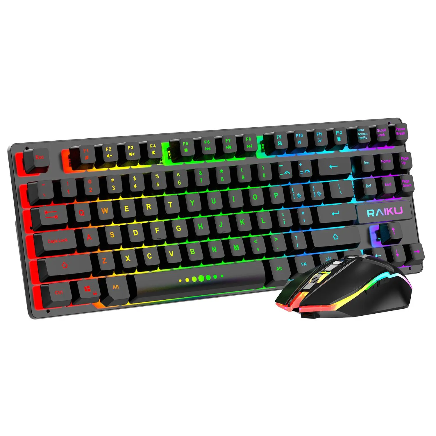 RAIKU Wireless Keyboard & Mouse Combo, Rechargeable LED Backlight 87 ...