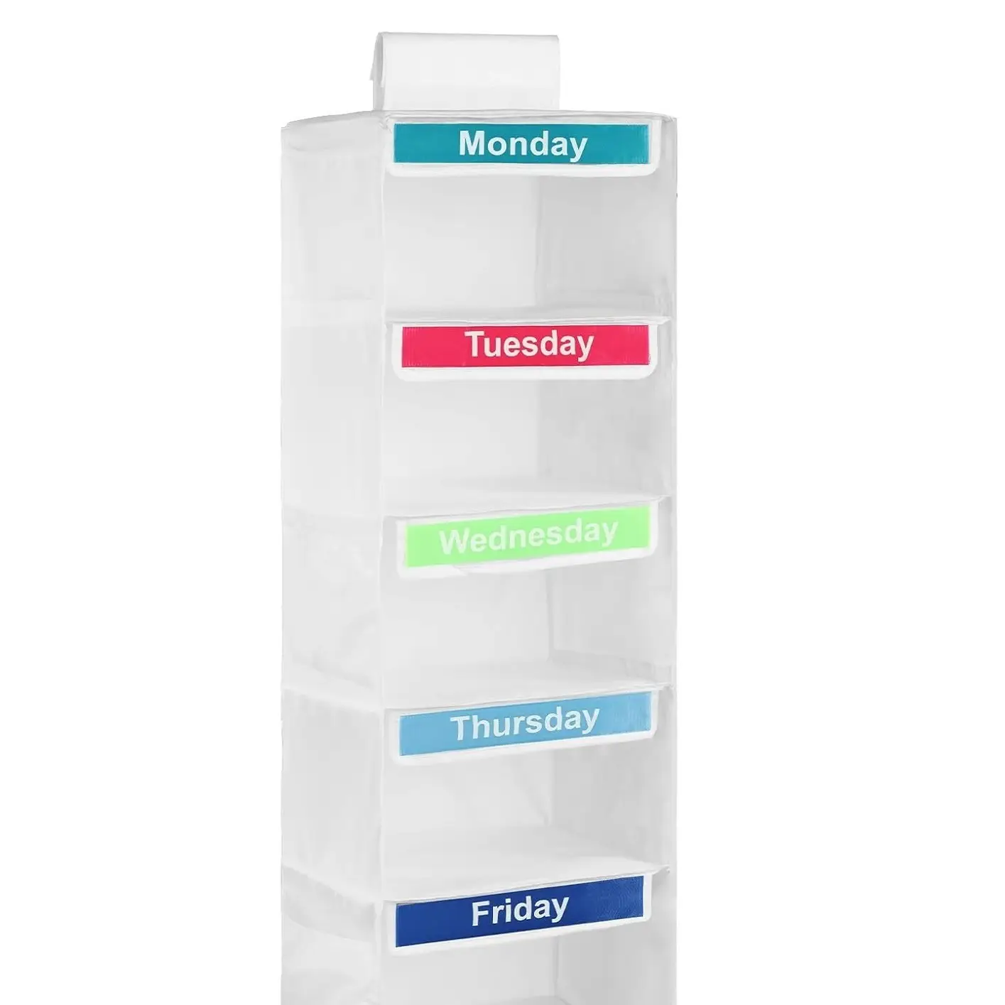 Student Daily Clothing Organizer Bag, Monday-Friday Hanging Storage Pouch with Side Pocket, Weekly Clothes Organizer