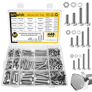 448PCS M5 M6 M8 Screw Set, Metric Bolt Assortment, 304 Stainless, Nuts and Set Flat & Washers, Hex Head Cap Screws and Nuts Kit, Fully