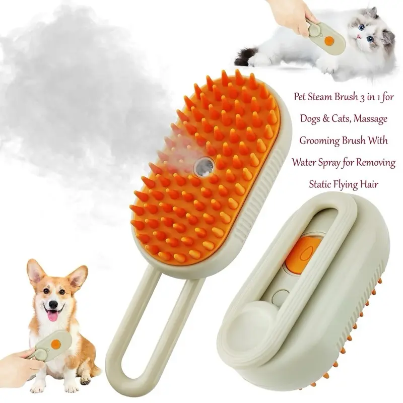 Customized Pet Steam Brush 3 in 1 for Dogs & Cats Massage Grooming Brush With Water Spray for Removing Static Flying Hair
