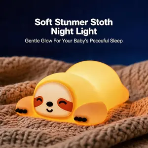 Cute Sloth Silicone Night Light, Soft Warm Glow Touch Control Nursery Lamp for Baby & Kids Room, Rechargeable Dimmable Animal Nightlight for Toddlers, Safe & Squishy Bedside Light as Sleep Companion