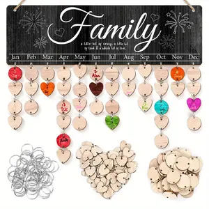 Wooden DIY Hanging Home Birthday Board, 1 Count Wall Mounted Birthday Reminder Sign with 100pcs Wooden Labels, Home Decoration Supplies, Ornaments, Hanging Room Decor