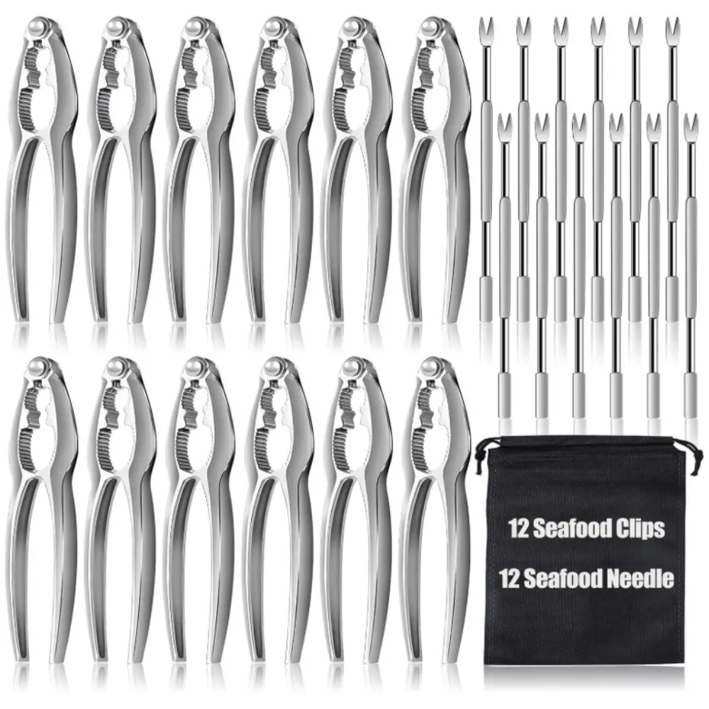 24 pcs Crab Leg Cracker Tools including 12 Nut Crackers, 12 Stainless Steel Forks Crab Leg Crackers Set for Seafood Boil Party Supplies