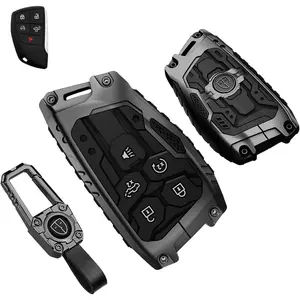 for GMC Heavy Key fob Cover for Chevy 2022 2023 2024 2025 Silverado 1500 GMC Sierra 1500, Metal Key Case for Chevrolet Tahoe 2024 2025 Silverado Sierra 2500HD 3500HD Key Protector 5 Buttons