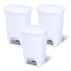 Glad Kitchen Trash Can with Lid and Garbage Bag Rings, 13 Gal, White, 3 Pack