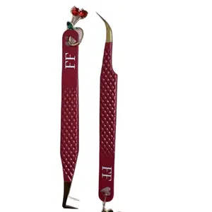 Tweezers Lash - Single Tweezers with Red Handle and Gold Accents, Ideal for Lash Application cherry