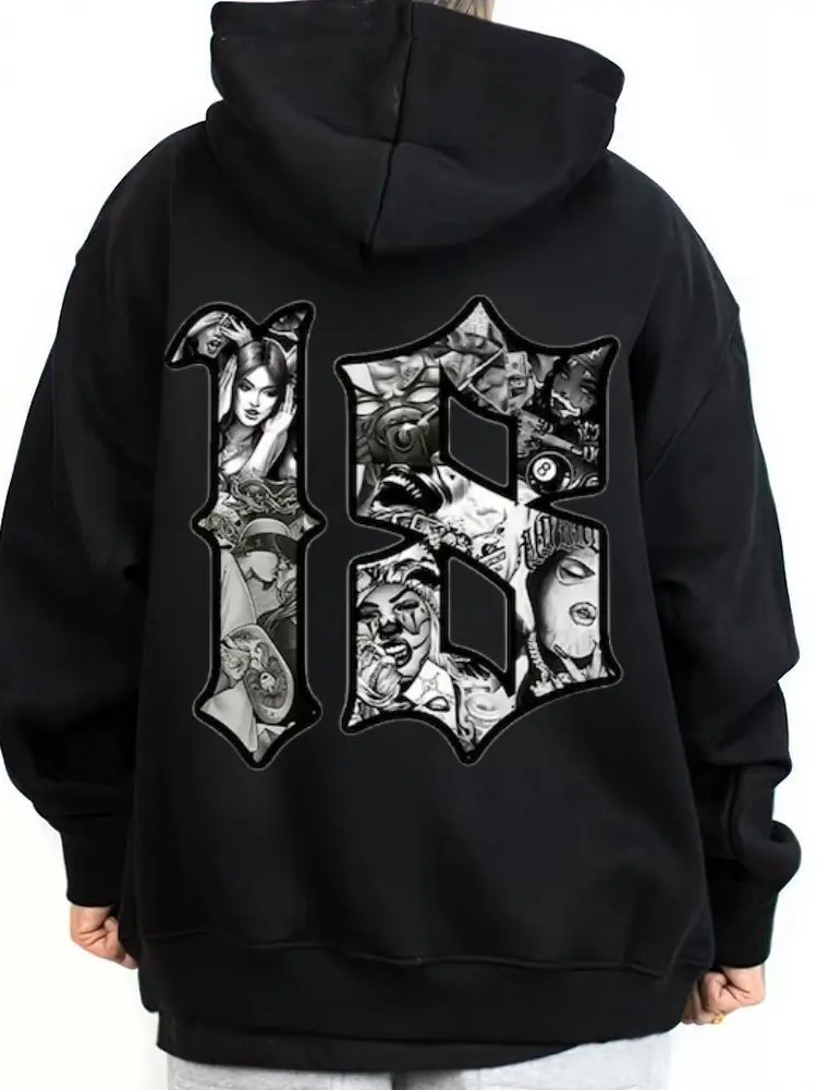 18 Number T-Shirt Tee Hoodie Sweatshirt, Chicanos Clothing, Chicano Streetwear, Chicana Fashion, Cholo Style, Mexican, Mexico, Digital Style Printed Soft Outdoor