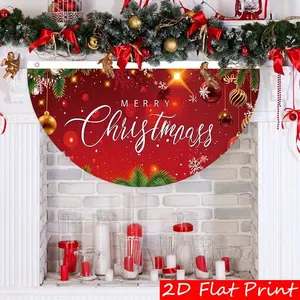 1pc Christmas Semi-Circle Fan Garden Flag, 2D Flat Print Red Background with Holiday Greetings, Durable Polyester Bunting for Indoor Outdoor Porch Lawn Decor