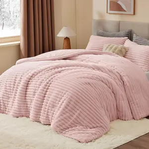 Queen | Pink Ultra-Soft Fleece Comforter Set - Warm Luxury Faux Fur Bedding for Winter | Premium Quality, Easy Care, Cat-Like Snuggle Experience (2 Pillow Cases Included)