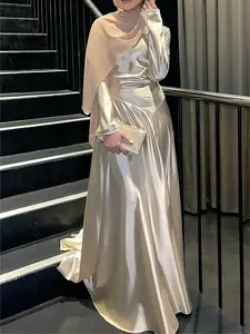 Elegant Women's Slimming Waist A-Line Dress, Graceful Muslim Fashion, Modest Gown, Formal Occasion Wear, Stylish and Sophisticated Design