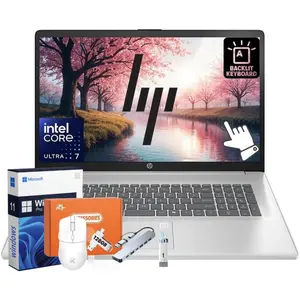 HP Touchscreen 17.3" Laptop Computer, 12-core Intel Core Ultra 7 255U Processor, Windows 11 P,Laptop Up to 32GB RAM Up to 2TB SSD, Intel Graphics, Backlit Keyboard, Silver,w/Accessories