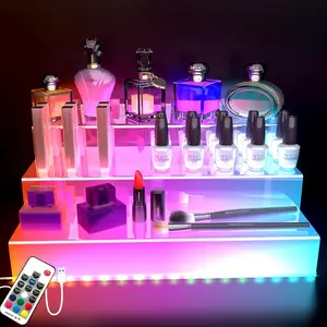 12 IN Clear Display Riser Stand with LED Light,  Organizer for Perfume, Figures, Cupcake, Dessert, Cologne Holder, Desktop Display Stand for Organize and Decoration