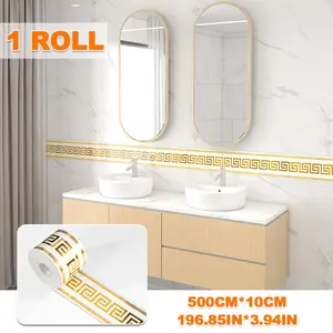 196.85in x 3.94in，large roll thickened，Durable Peel and Stick Wallpaper Borders, gray/black/golden/silver/white,removable without residue, Self-Adhesive PVC Foam Wall Base for Kitchens, Living Rooms, Bedrooms and Bathrooms
