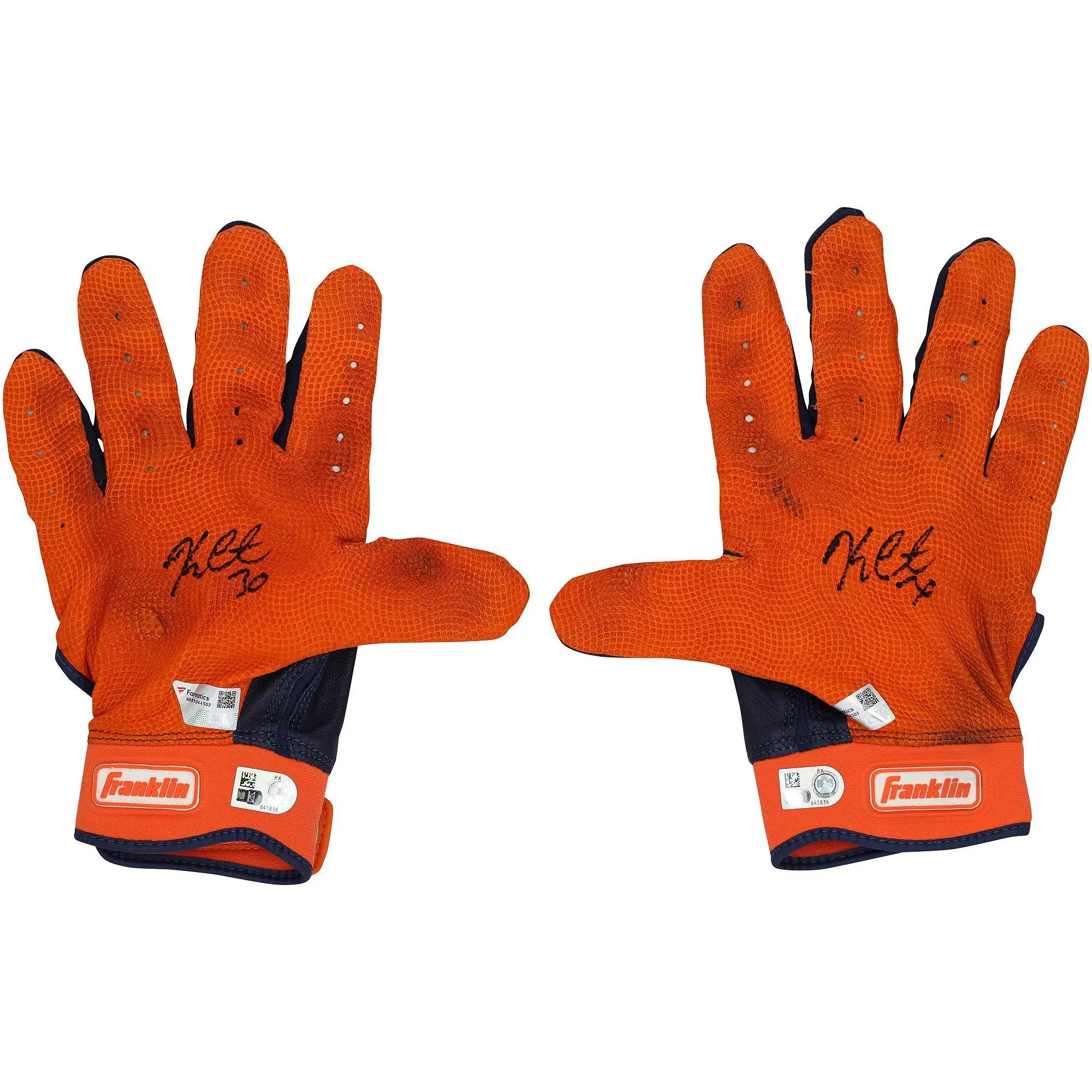 Kerry Carpenter Detroit Tigers Autographed Game-Used Navy and Orange Franklin Batting Gloves from the 2025 MLB Season - NR81044502-03 - Fanatics Authentic Certified