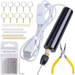 Electric Drill, 74Pcs Mini Drill with 3-Jaw Clamp-Applicable to A Larger Drilling Range (0-3mm), Keychain Making Kit, Jewelry Making Kit, Electric Hand Drill for Jewelry, Resin, Plastic
