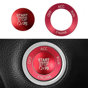 Push Start Stop Button Cover Trim for 2015-2021 Dodge Challenger Dodge RAM 1500 Dodge Charger, Aluminum Alloy, Red