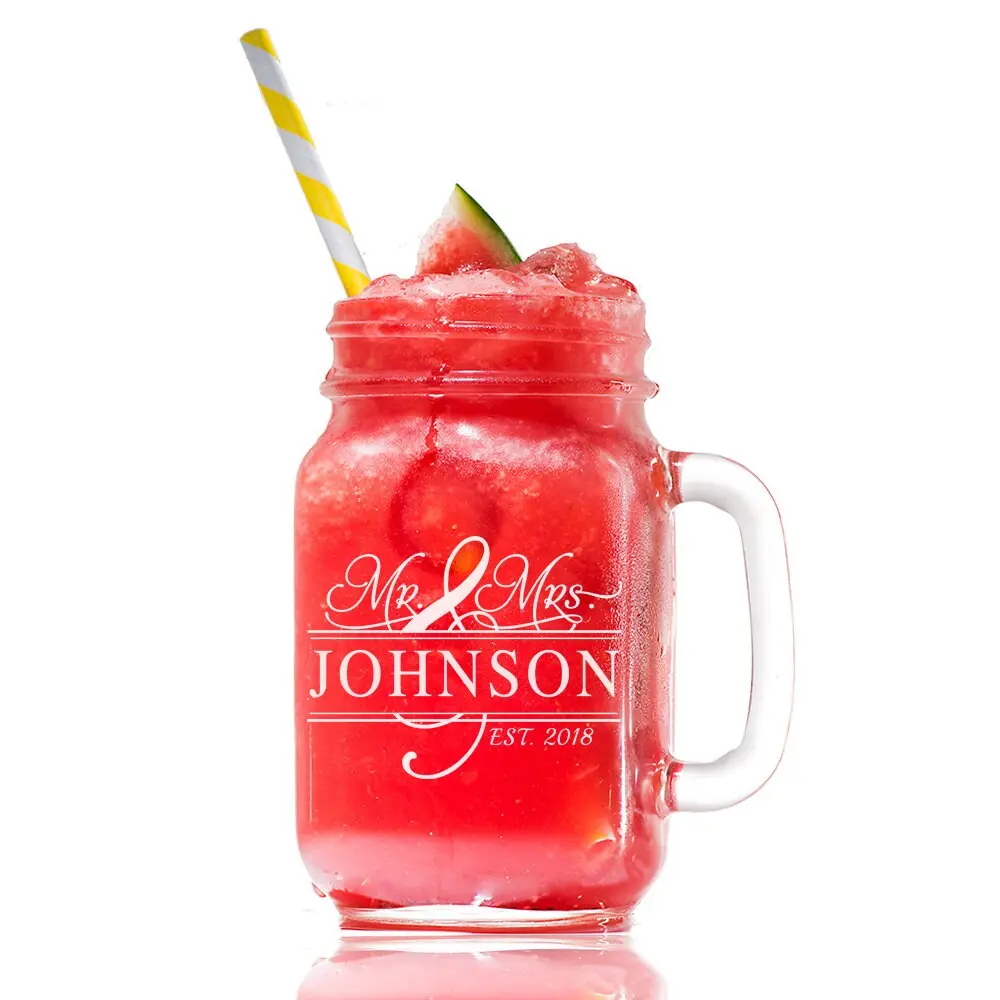 Personalized Mr. and Mrs. Mason Jar Glass, Engraved Wedding Mason Jar Gift, Personalized Mason Jar Gift, Custom Engraved Mason Jar Glass