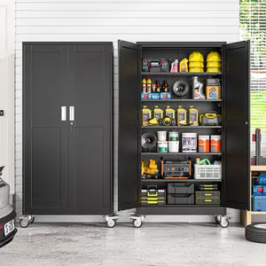 73.6" Metal Garage Storage Cabinet with Wheels and Lock, Heavy Duty Rolling Tool Cabinet with 5 Adjustable Shelves – Steel Lockable File Cabinet for Home Office, Gym, School, Workshop