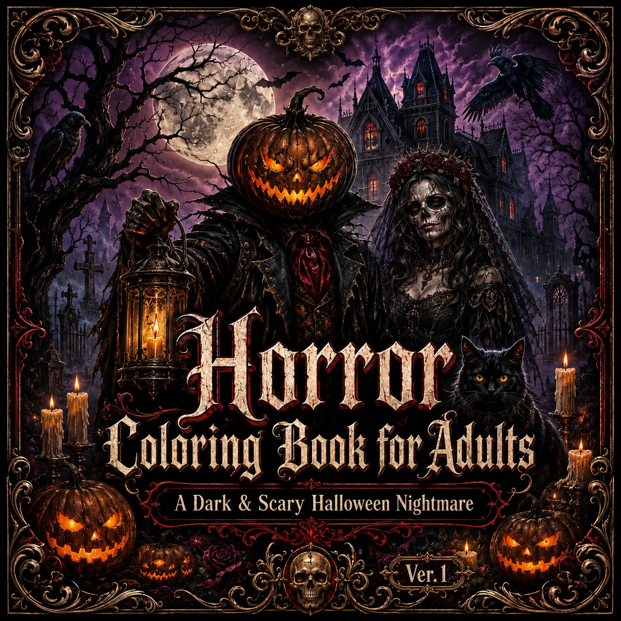 Horror Coloring Book for Adults: A Dark & Scary Halloween Nightmare Ver.1
