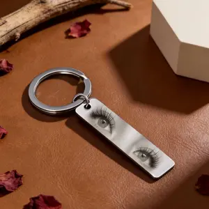 Personalized Photo Keychain, Custom Eyes Engraved Keyring, Meaningful Memorial Keepsake Gift