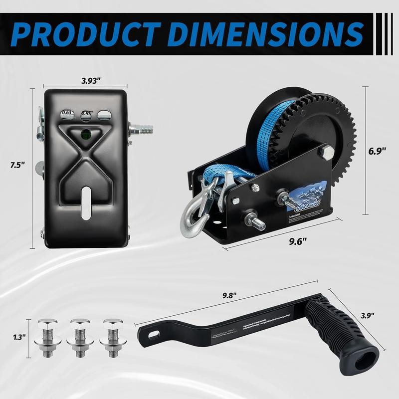 3500lbs Heavy Duty Boat Trailer Winch with 32FT Strap2-Way Ratchet 4:1/8:1 Gear Trailer WinchPortable Hand Crank Winch for Boat, , Trailer, RV, ATV, Jet Ski