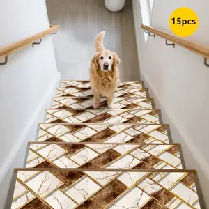 15pc Marble Texture Non-Slip Stair Treads, Durable Self-Adhesive Stair Mats, Home Use Stair Step Pads, No Glue Required